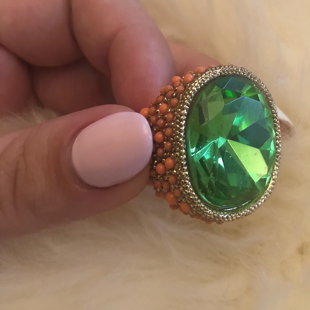 EUC: Kenneth Jay Lane Statement Ring (Green/Coral)